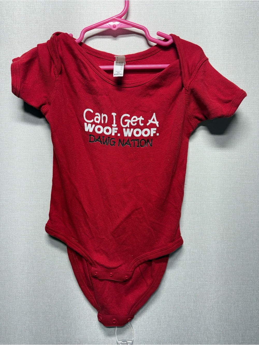 Amazon Red "Can I Get A Woof, Woof" Kids One-Piece Bodysuit